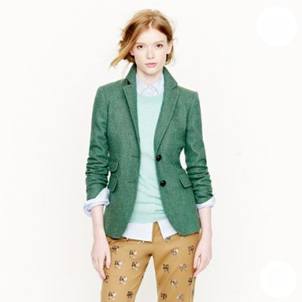 J Crew | Jacket/Blazer in Tweed Herringbone, Size 6, Green